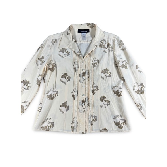 Jones New York Tops - Jones New York Silk Blouse Long Sleeve Button Up Cream Shirt Size 8 Gold